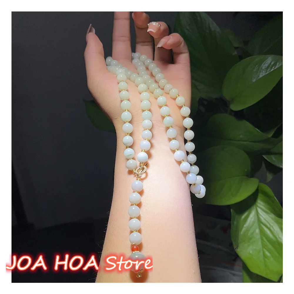 Multifunctional Jewelry Natural Hetian Golden Silk Jade Bead String Waist Chain Necklace Sweater-Chain DIY Handcrafted