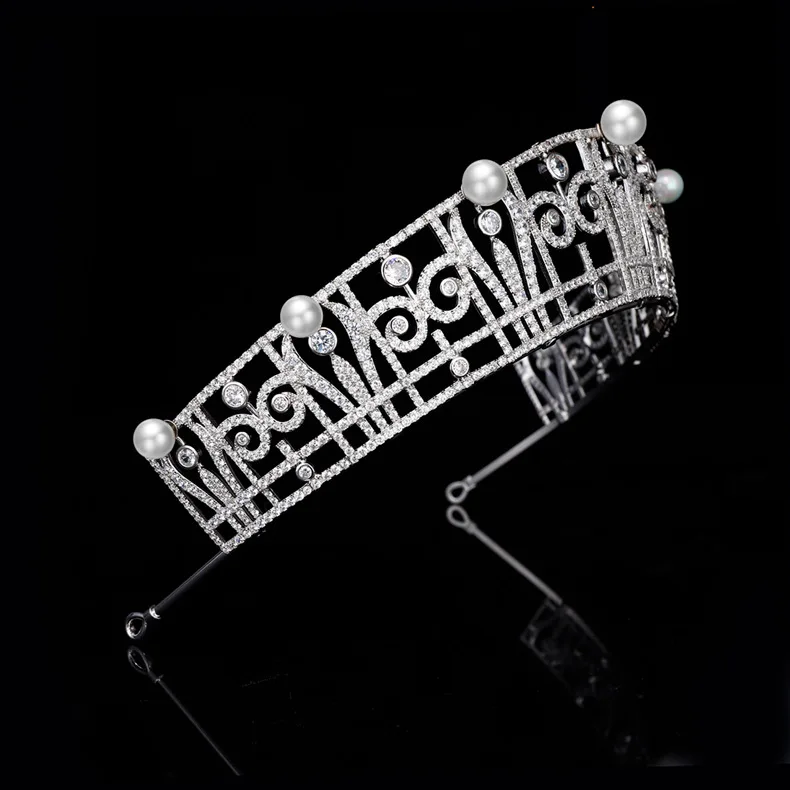 New Luxury Jewelry Belgium Princess Claire Pearl Heart Stereo Crown Women Tiara Dress Decoration Holiday Wedding Gift H-55