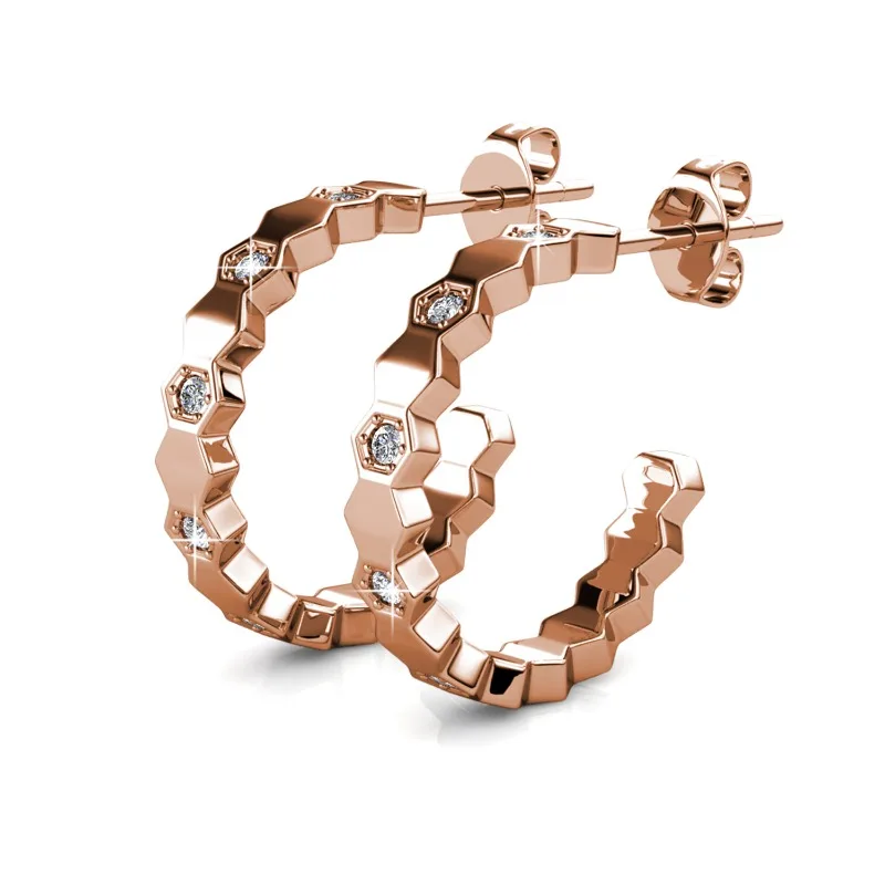 Pendientes de Lujo con Forma de Panal de Abeja Hexagonal para Mujer, Chapados en Oro Rosa, Apilables, con Cristales Austríacos Swarovski, Regalos