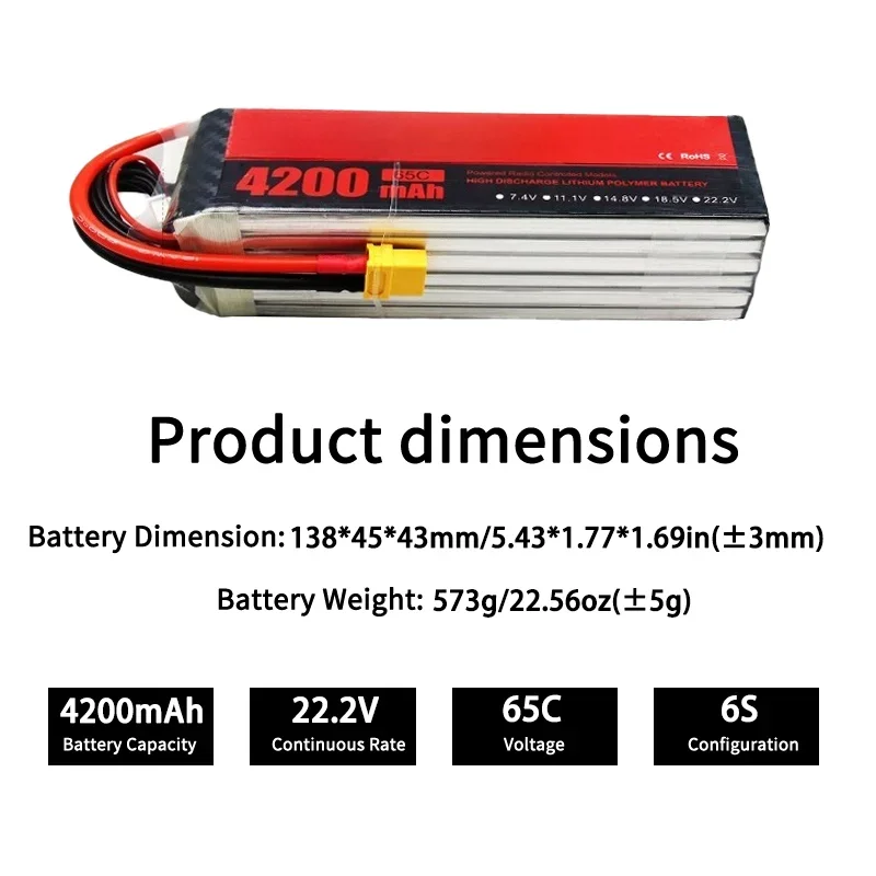 High Quality 6S 22.2V 4200mAh 65C LiPo Battery for RC Drone Quadcopter Airplane Helicopter Remote Control Model Toy Parts