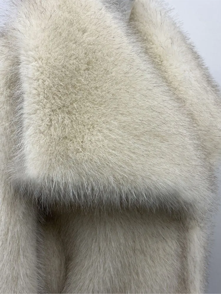 طويل الشعر النساء الشتاء فرو المنك سترة كبيرة التلبيب طوق زر الإناث الفراء الاصطناعي أبلى سميكة الحرارية سيدة معطف الفرو البيئي #5