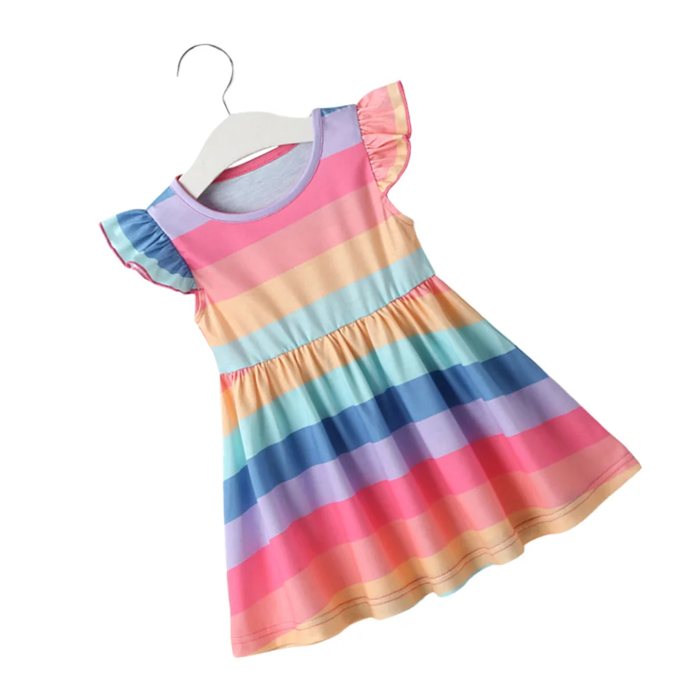 

Rainbow Striped Dress Girl Summer Clothes Sleeveless Kids Dresses Toddler Fashion Comfortable Breathable Carnival Party
