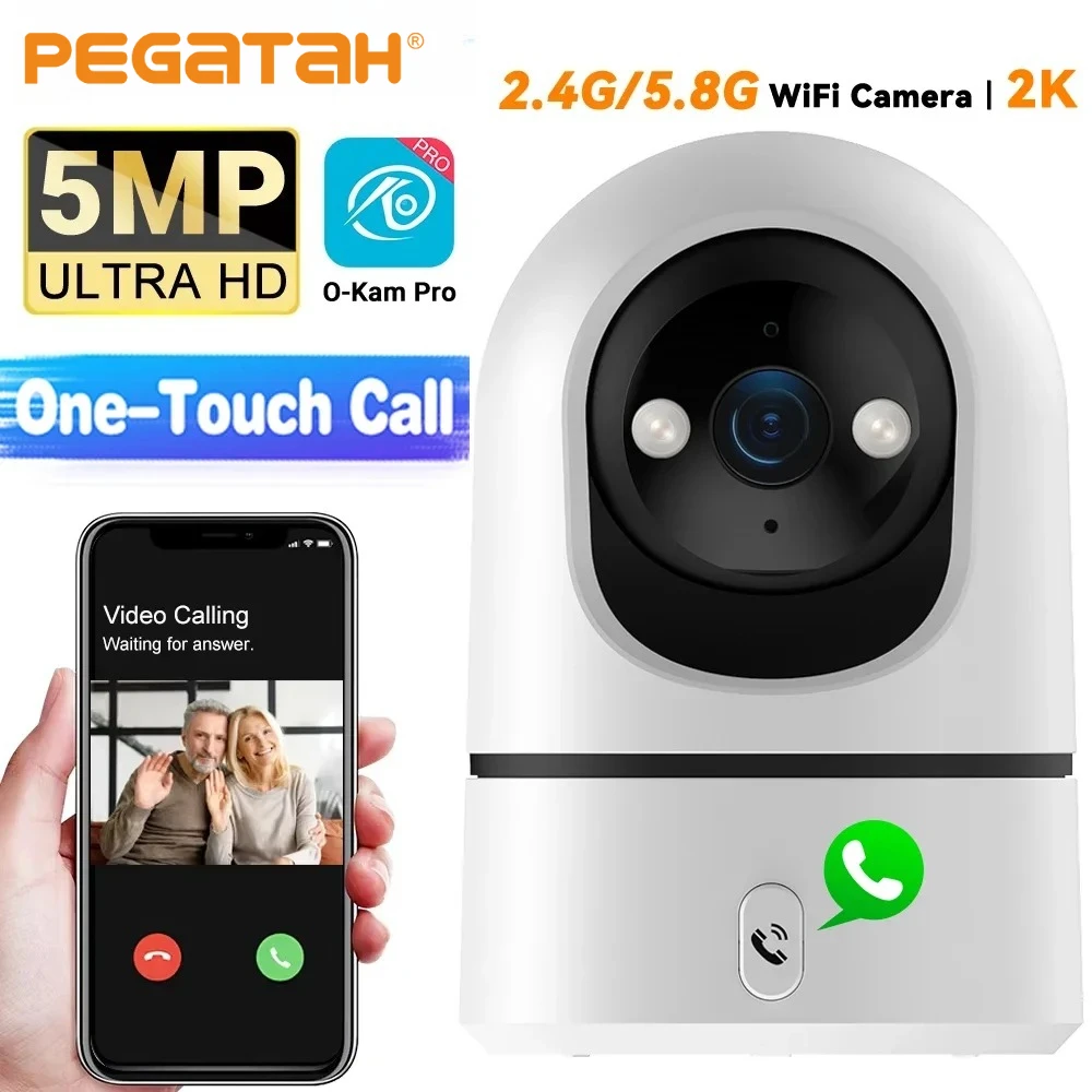 5MP Indoor Baby Monitor Security Camera 2.4G/5G WiFi One-Touch Call Color Night Vision 4X Zoom 355° PTZ Auto Tracking O-Kam Pro
