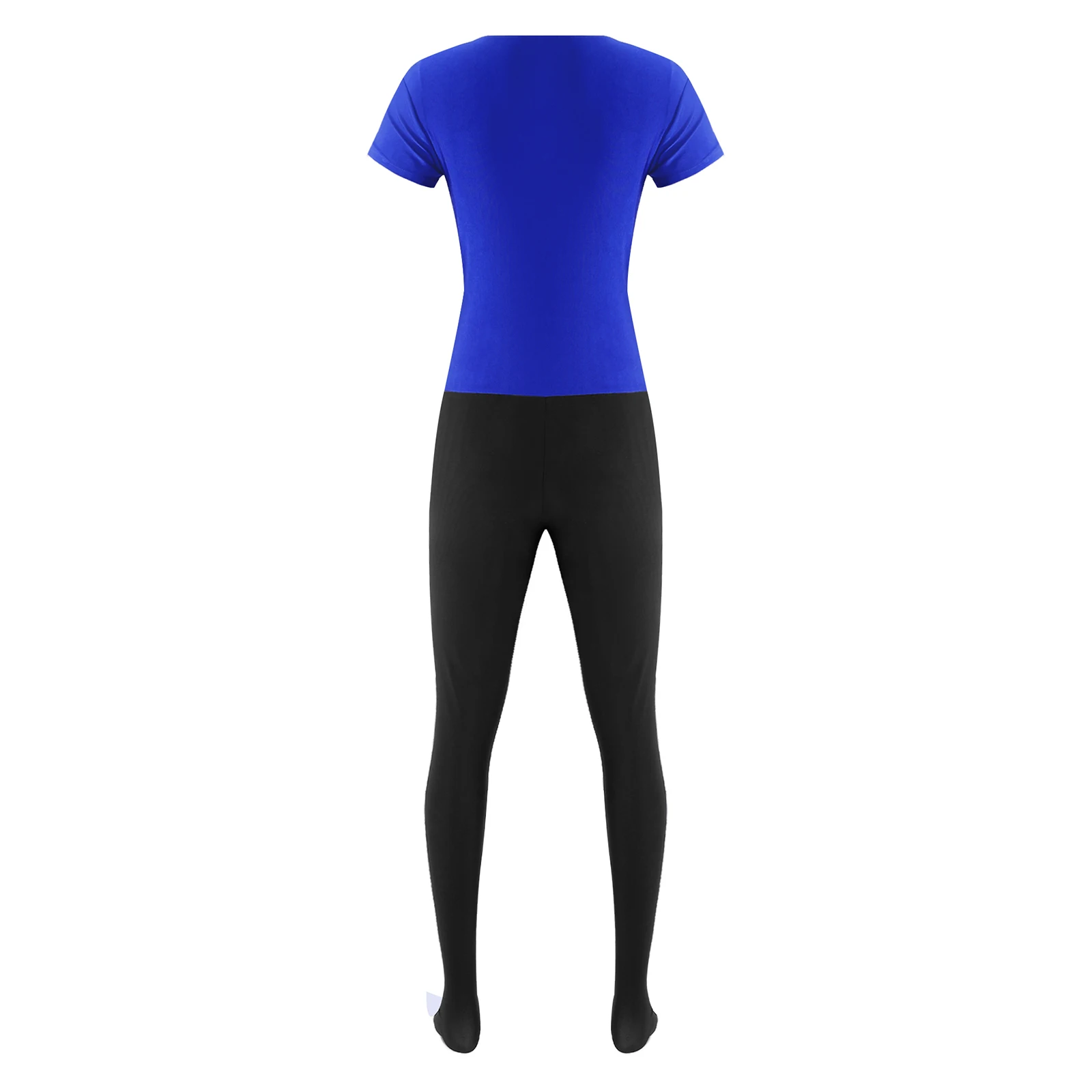 Mens Ballet Dance Unitard Jumpsuit V Neck Short Sleeve Leggings Long Pants Contrast Color One Piece Bodysuit Yoga Dance Costume