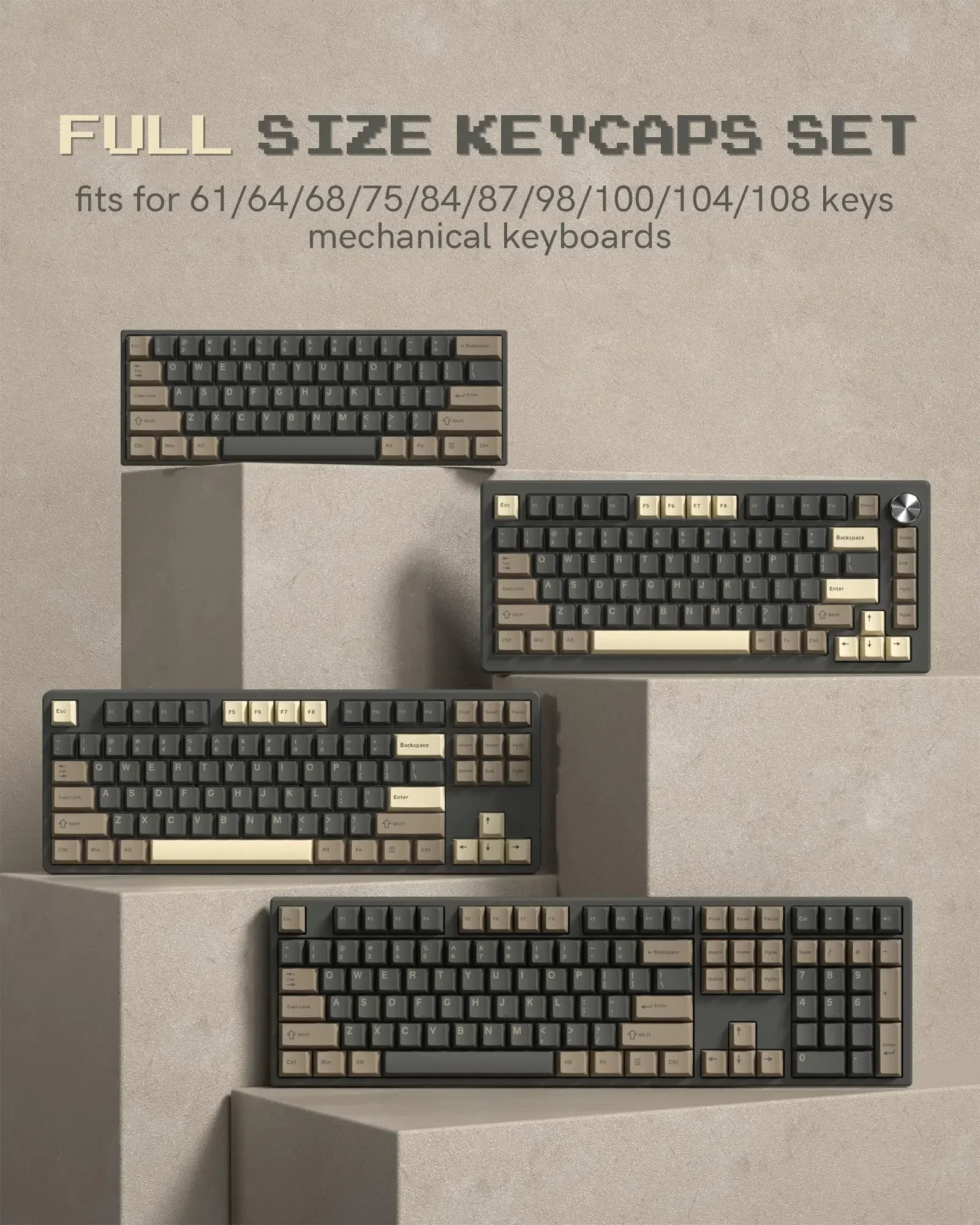 138 tombol Retro coklat abu-abu PBT Keycap tembakan ganda topi kunci profil Cherry untuk Cherry MX switch Keyboard Gamer mekanik