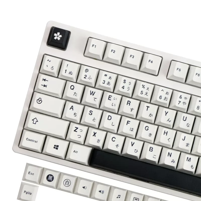 1 Set Black And White Japanese PBT Dye Subbed Keycaps For MX Switch Mechanical Keyboard Cherry Profile Key Caps