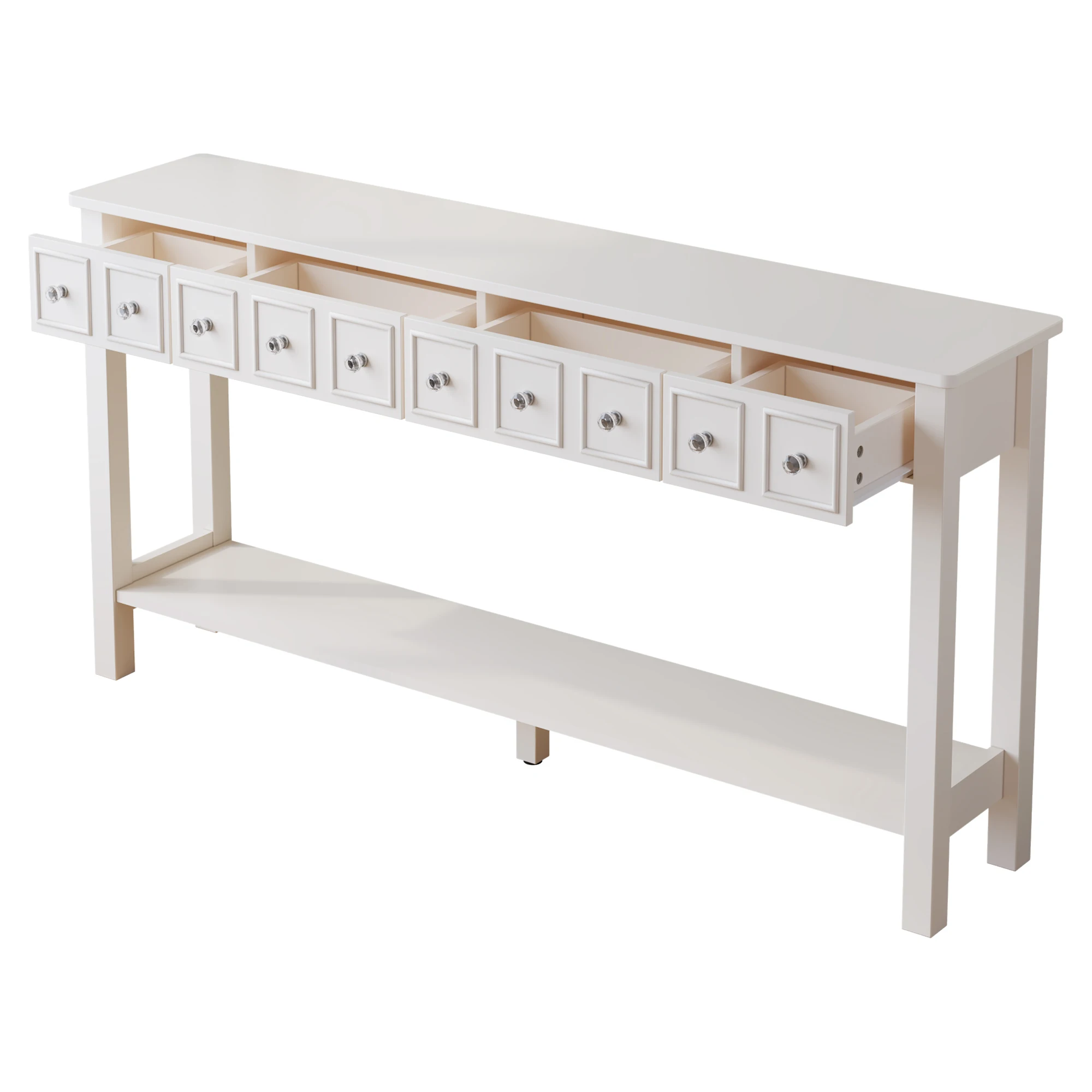 

[Replacement code: 71522742] 2 layers with 4 drawers, entrance table MDF board 152.5 * 28 * 86.4cm retro white