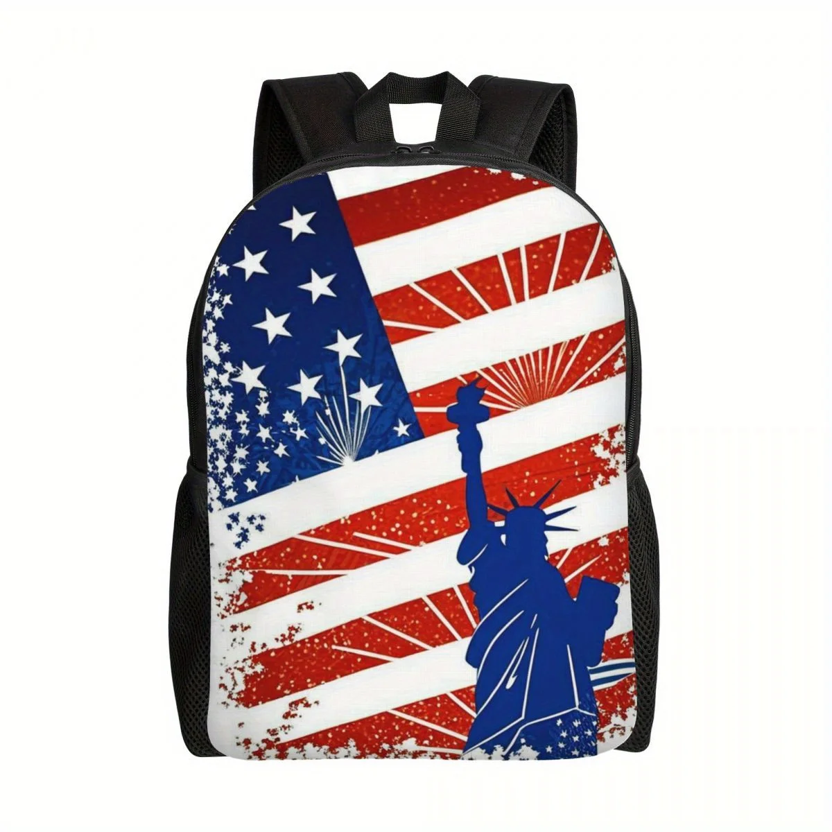 

Flag Statue of Liberty Lightweight Backpack Large Capacity, Adjustable Straps, Zip Closure, Durable Polyester School
