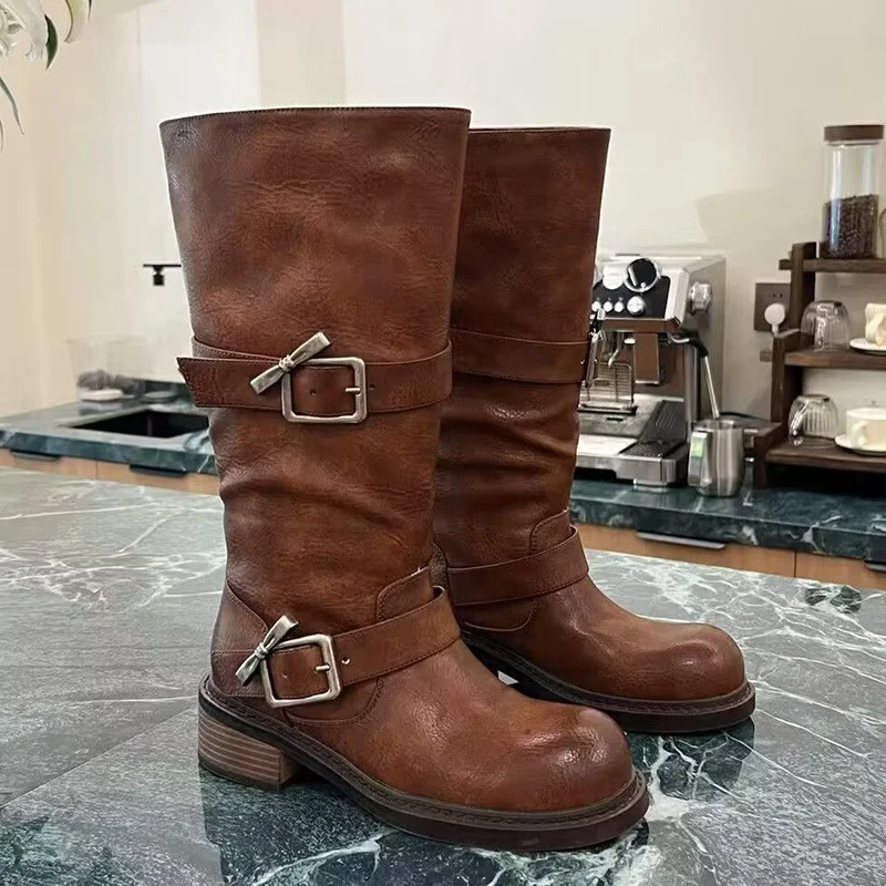 

Женские ботинки, модная женская обувь на каблуке, трендовые зимние ботинки до середины икры, дизайнерские ботинки челси 2024, новые прогулочные уютные ботинки Mujer Botas