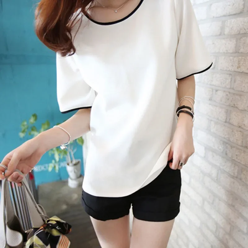 Summer Women's T-shirt Short-sleeved Top Korean Version Solid Color Large Size Half-sleeve Supply