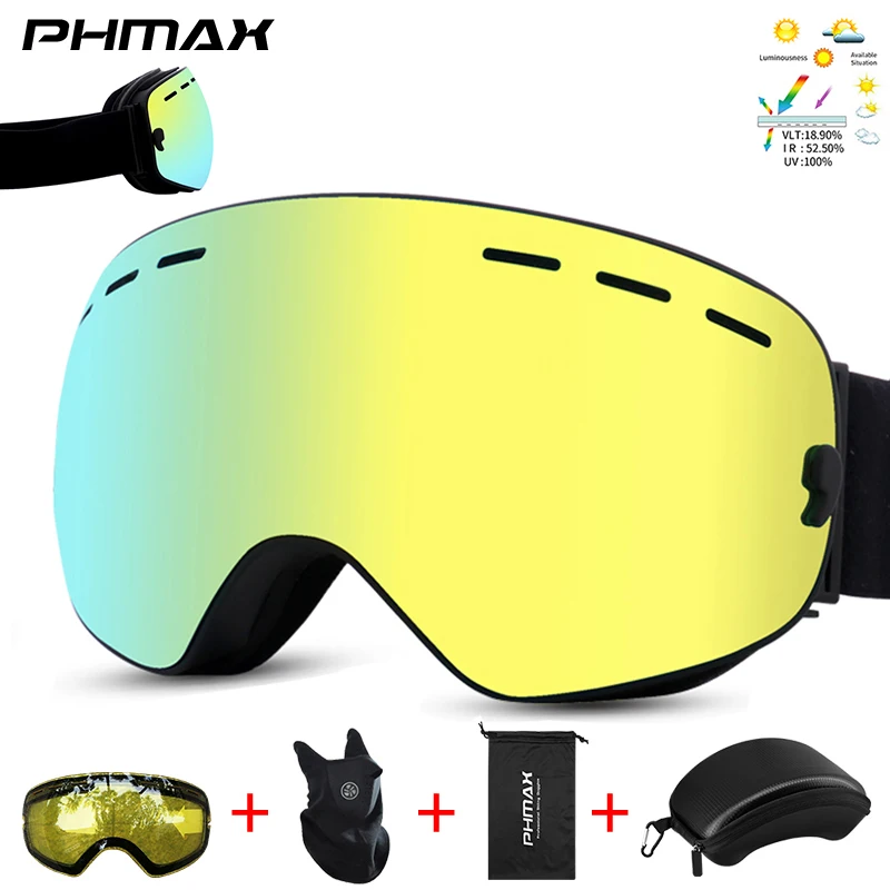 PHMAX Pro skuter okulary narciarskie podwójna warstwa gogle narciarskie przeciwmgielny zestaw sportów zimowych na świeżym powietrzu z obiektyw żółty noktowizyjnymi