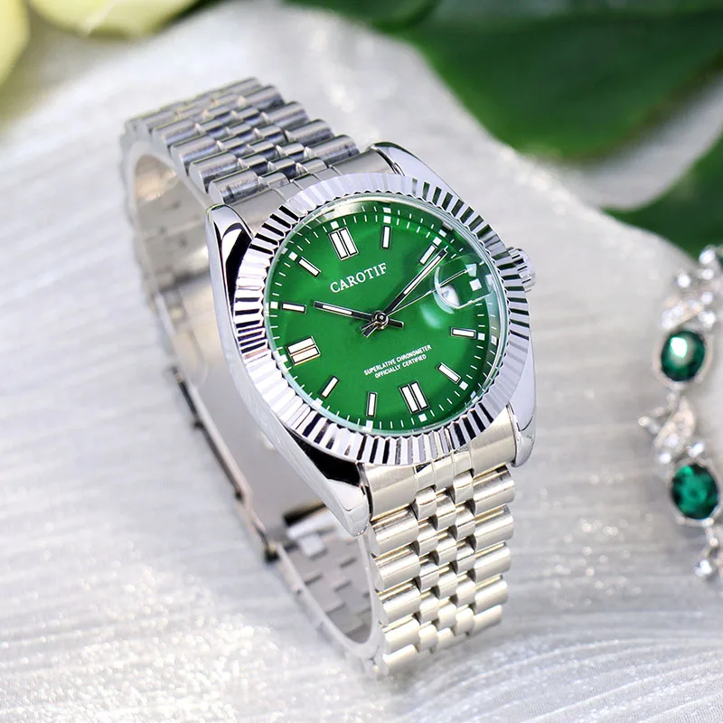 A Women's Silver Steel Strap Elegant Business Style Luminous Round Dial Fully Automatic Mechanical Watch