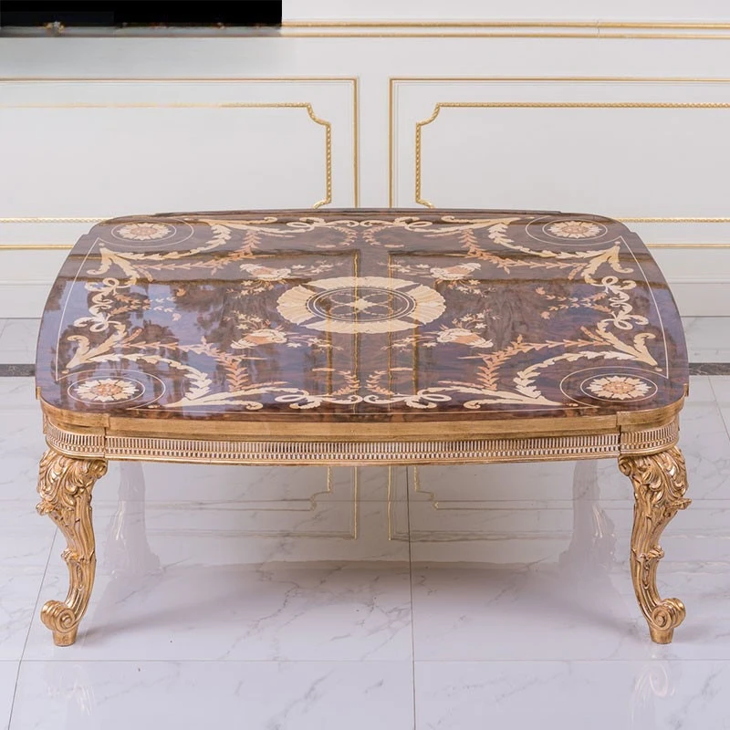 Italian-style coffee table European-style villa mansion solid wood exquisite veneer parquet villa mansion coffee table