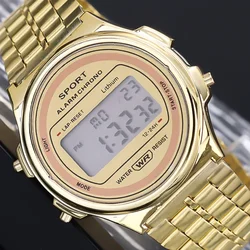 Reloj Unisex para hombre y mujer, relojes de pulsera militares deportivos digitales LED Vintage dorados, plateados y negros, regalo electrónico Digital para hombre