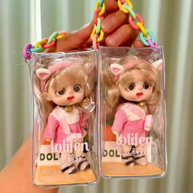 14cm Mini Doll Bjd Dress Up Girl Vinyl Dolls With Changeable Knitted Outfits Phone Pendant Birthday Gift Kawaii's collect dolls view 5