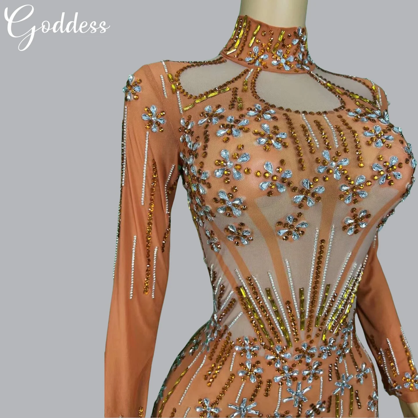 Vestido de manga larga con diamantes brillantes para fiesta de cumpleaños, traje de escenario de actuación de Culb, Vestido largo de noche elegante, diseño delgado Sexy