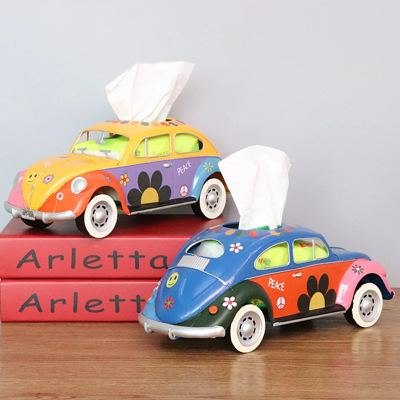 Vintage car Model Tissue Boxes Figurines Retro Car Tissue Dustproof cool Tissue Storage Box For Office Home Decoration Wholesale