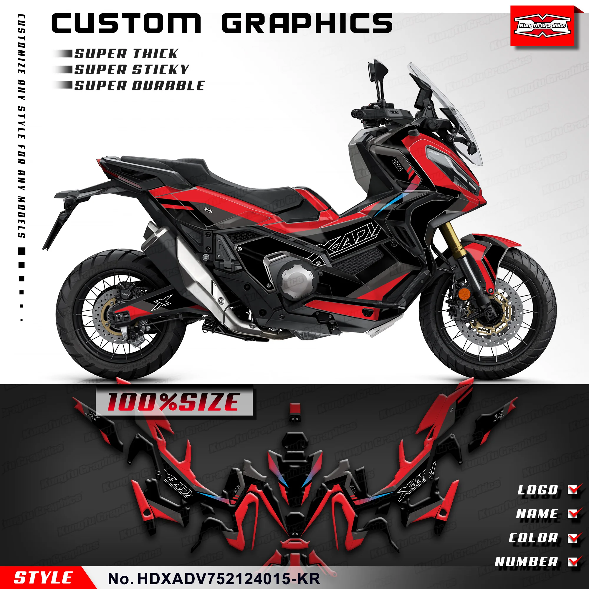 KUNGFU GRAPHICS Racing Sticker Laminated Decals for Honda X-ADV 750 X ADV 2021 2022 2023 2024, Rebuild, HDXADV752124015-KR