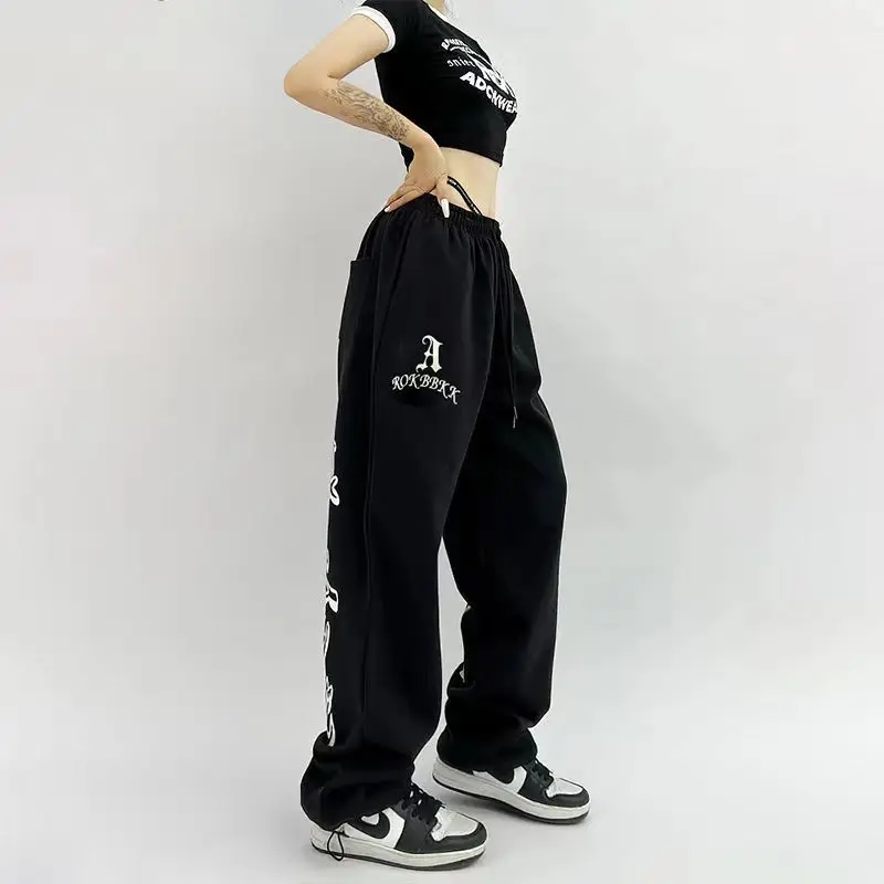 Autumn Hip Hop Gothic Black Jogging Sweatpants Oversize Y2K Grunge Kpop Baggy Trousers Harajuku Graphic Wide Leg Sports Pants