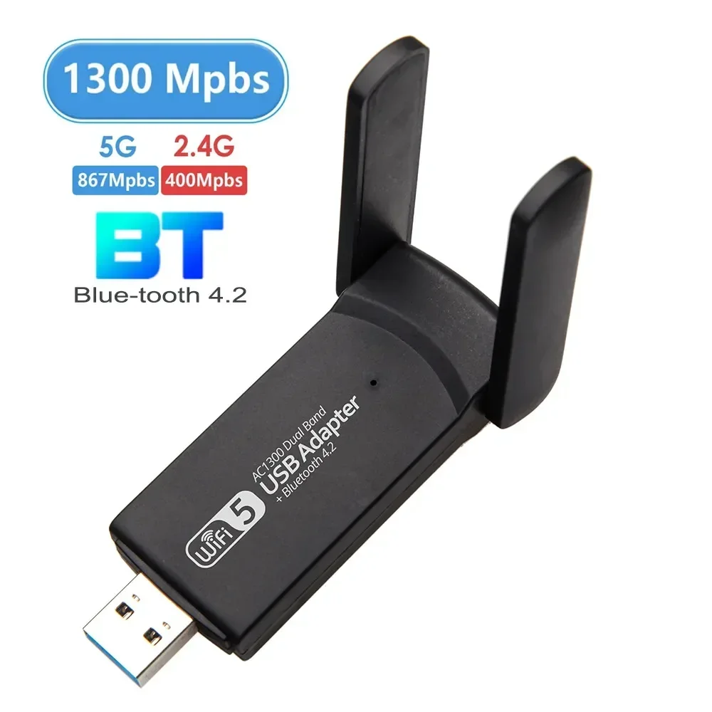 1300Mbps USB 3.0 WiFi بلوتوث محول 2in1 واي فاي بطاقة الشبكة 5G/2.4 جيجا هرتز 802.11ac لأجهزة الكمبيوتر المحمول سطح المكتب
