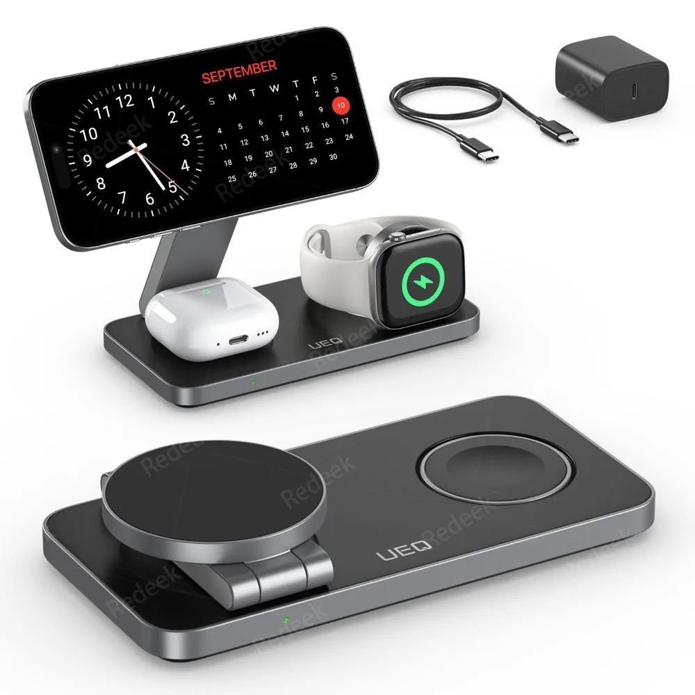 3 in 1 Folding Magnetic Wireless Charger Station 15W Fast Charging for iPhone 18/17 Pro Max Apple Watch AirPods