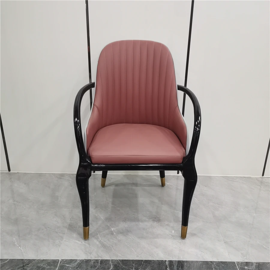 #Five-Star Hotel Private Club Solid Wood Leather Dining Chair Simple Villa Family Dining Armchair Lounge Single Chair