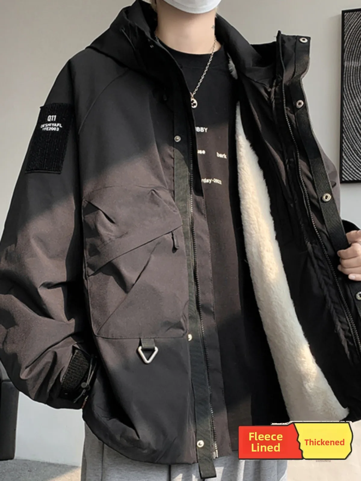 

Men's Fce Lined Workwear Jaet American Sle Autumn Winter Coat Multi kets Large Size Cotton Jaet Parka Sle