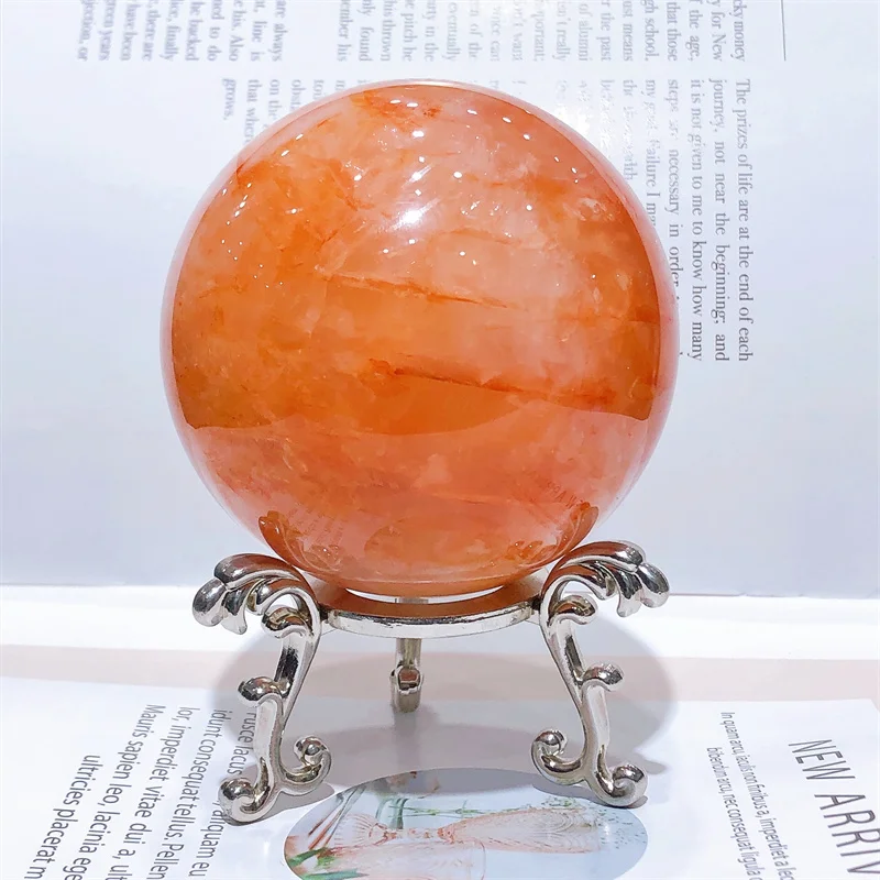 

7.5CM Natural Yellow Fire Quartz Hematoid Sphere Reiki Healing Room Decor Crystal Souvenirs Stone Craft 1PCS