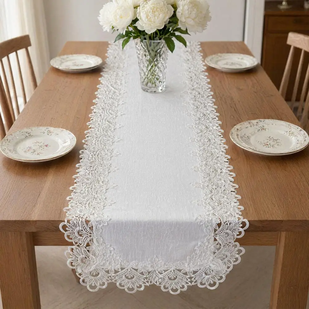 Anti-wrinkle Table Runner Jacquard Fabric Table Runner White Lace Table Runner Vintage Rustic Wedding Decor Embroidered Boho