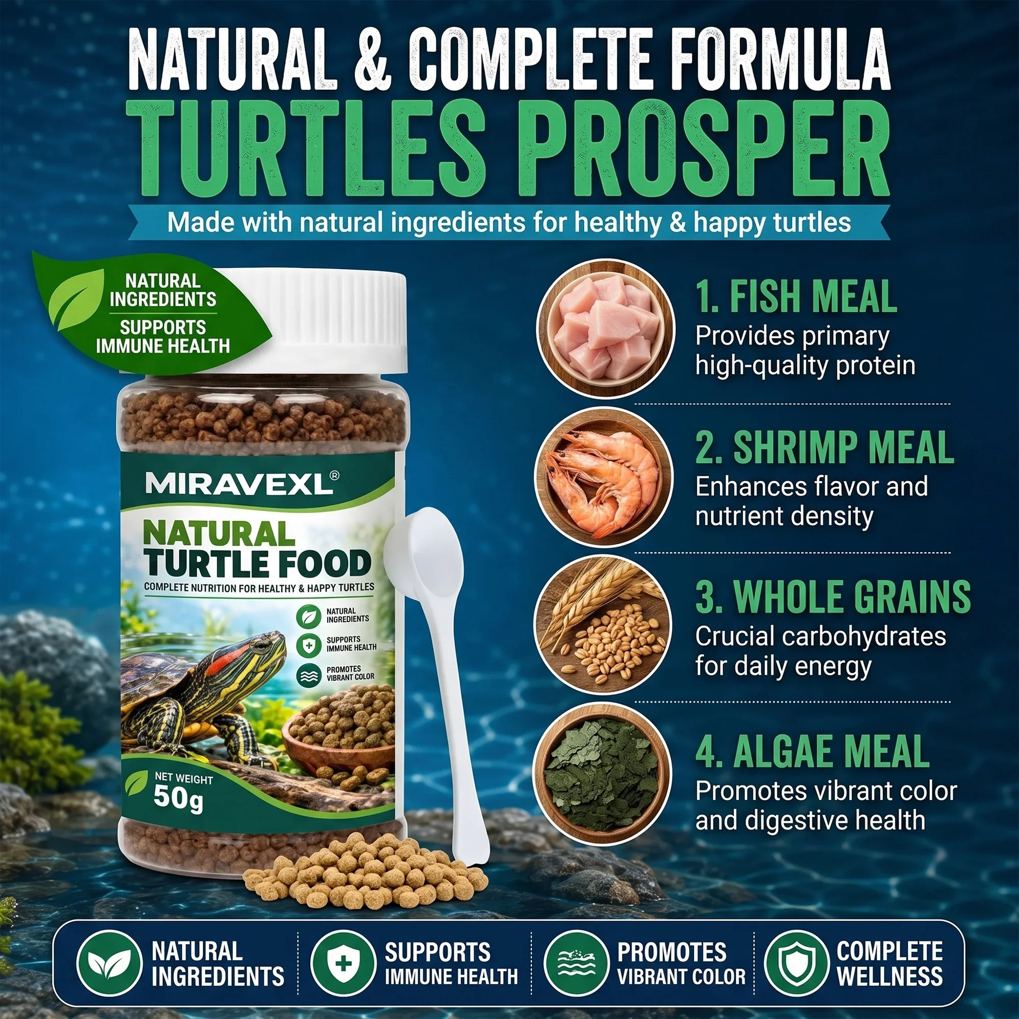 Natural Aquatic Turtle Food Balanced Floating Pellets for Adult & Juvenile Turtles, Strong Shell & Immune Support Daily Feed