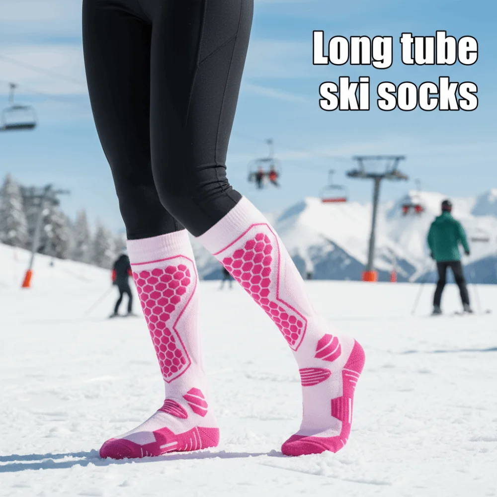 

Лыжные носки с более толстым дизайном. Износостойкие высокоэластичные спортивные носки. Теплые влагоотводящие носки для походов на открытом воздухе. Спорт на открытом воздухе.