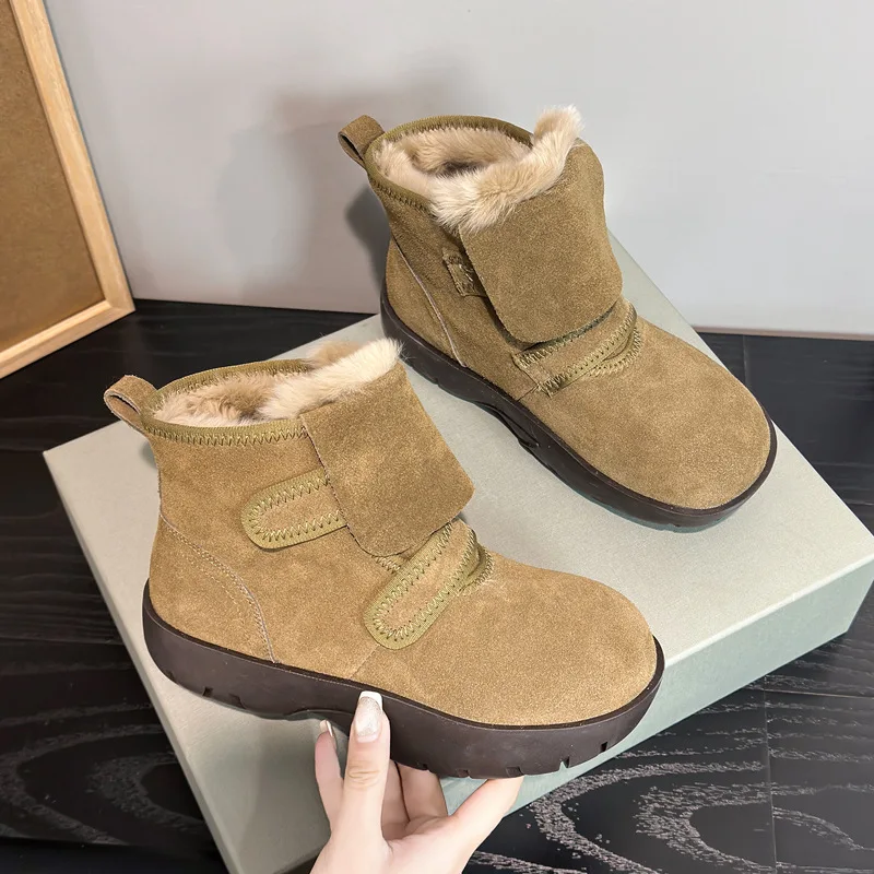 Fashion Snow Boots Women's Shoes Female Warm Winter 2026 Trend Ankle Boots For Women Fur Shoes Woman Flats Plush Booties On Sale