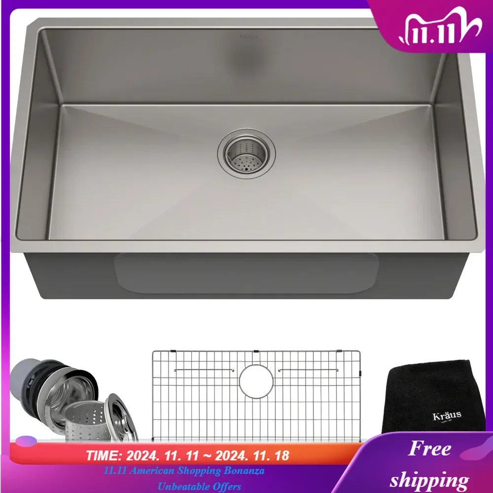 

Standart PRO 16 Gauge Undermount Single Bowl Stainless Steel Kitchen Sink, 32 Inch，Easy to clean edges and corners