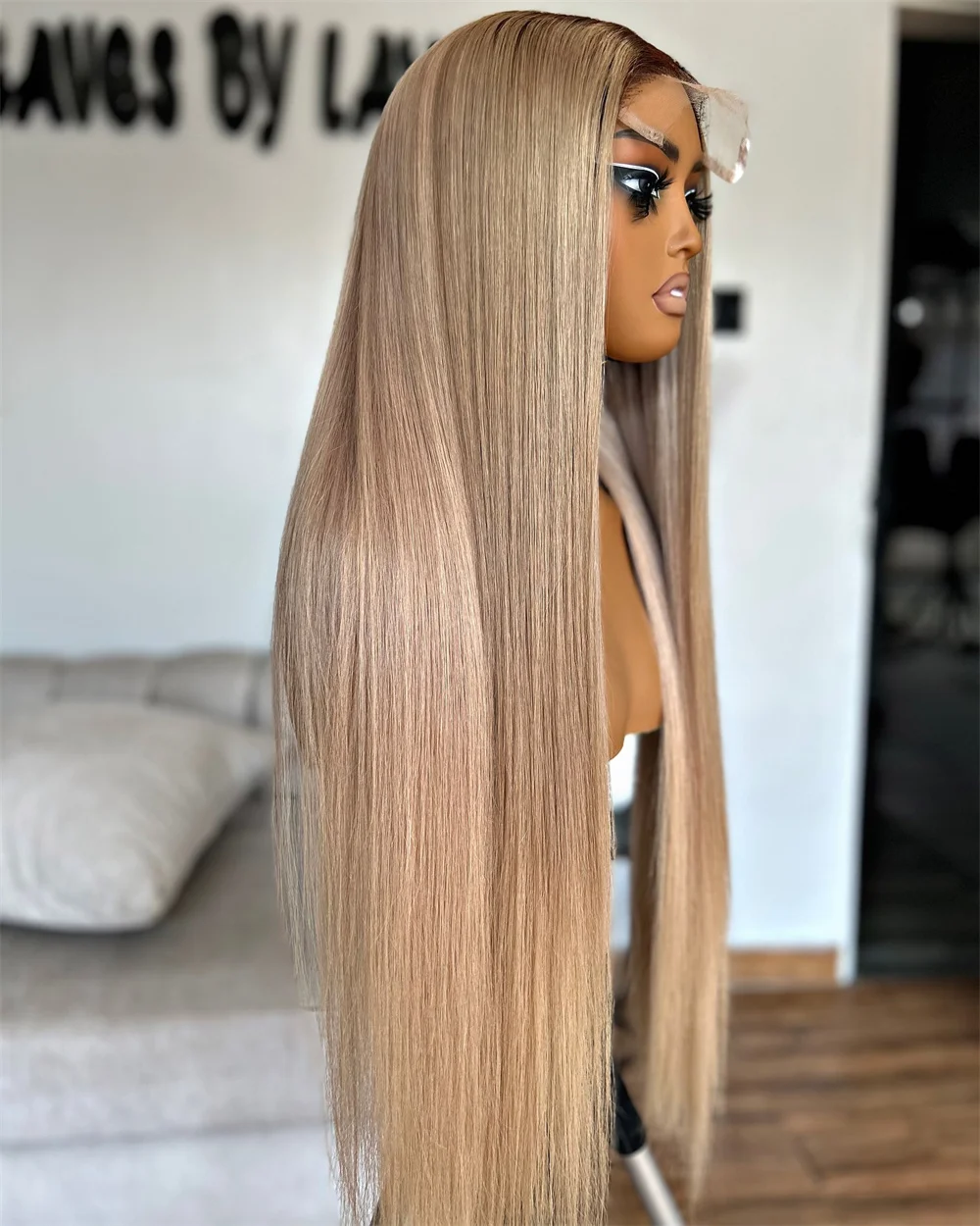 Ashy Highlights Blonde Lace Front Wig Pre Plucked Dark Roots Synthetic Lace Front Wig Wear&Go Glueless Straight Wigs for Women