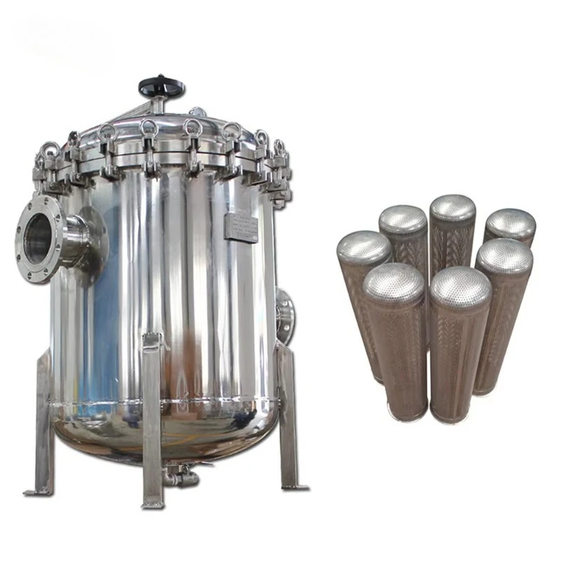 Different styles of bag filter housings, with water treatment filter baskets
