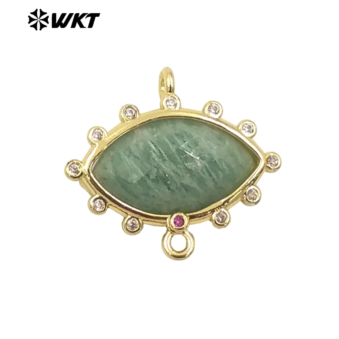 

WT-C328 New Gorgeous Beautiful Eyes Shape With Tiny Cubic Zircon 18K Gold Paved Connector Natural Gemstone Pendant