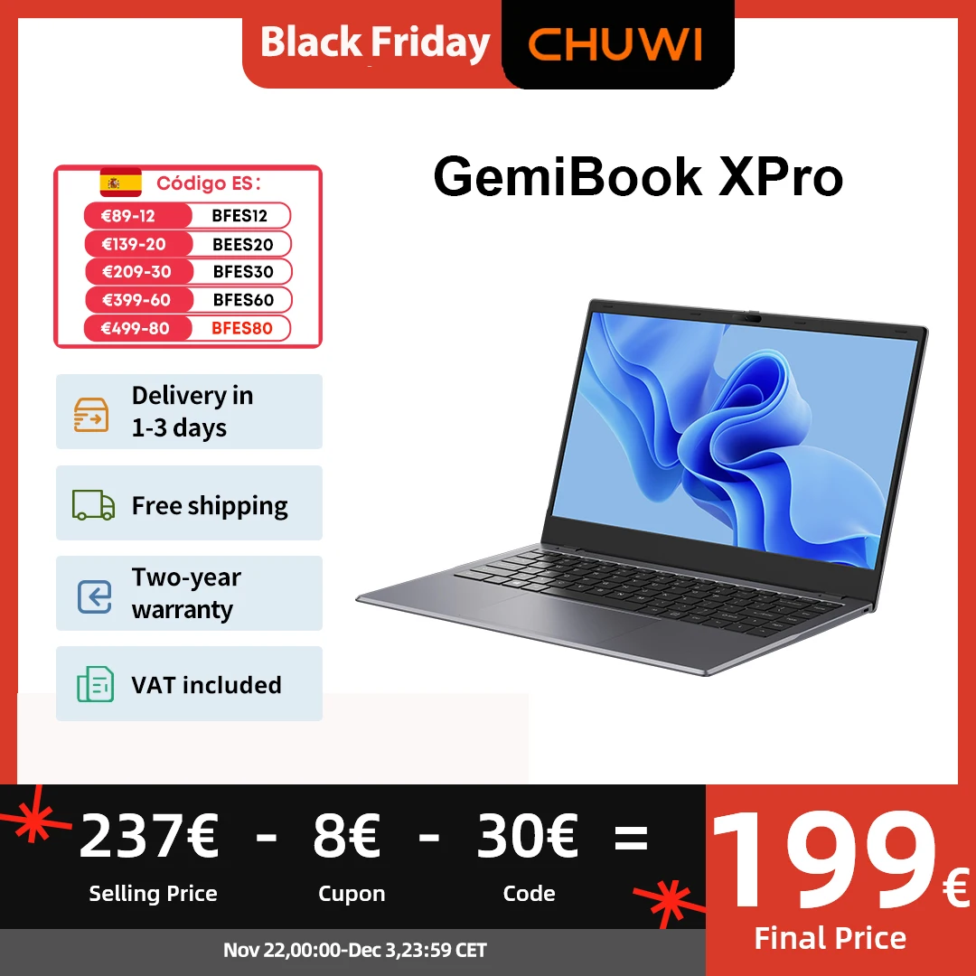 CHUWI 14 Inch GemiBook XPro FHD Screen Intel Celeron N100 Quad Core UHD Graphics 600 GPU 8GB RAM 256GB SSD Windows 11 Laptop