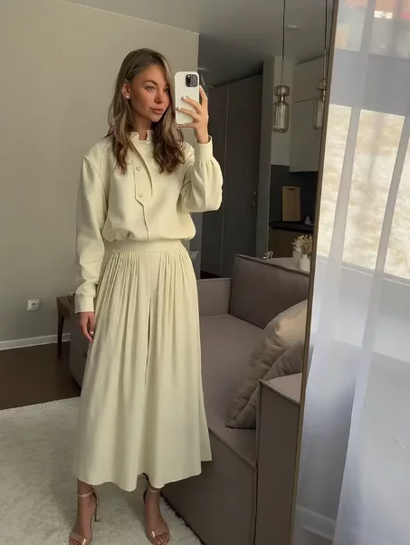 

Solid Stand Collar Cropped Jacket High Waist Pleated Wide Leg Pants 2 Piece Outfit Set Loose Long Sleeve Matching Suit 260602