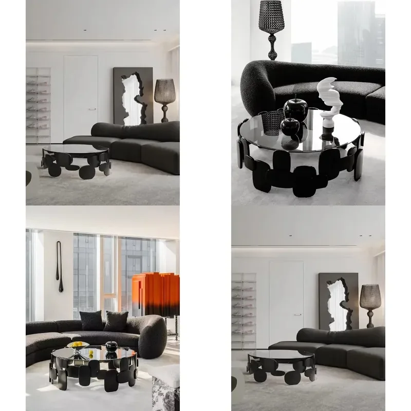 Luxury tempered glass round coffee table Home living room Hotel lobby designer creative black center table