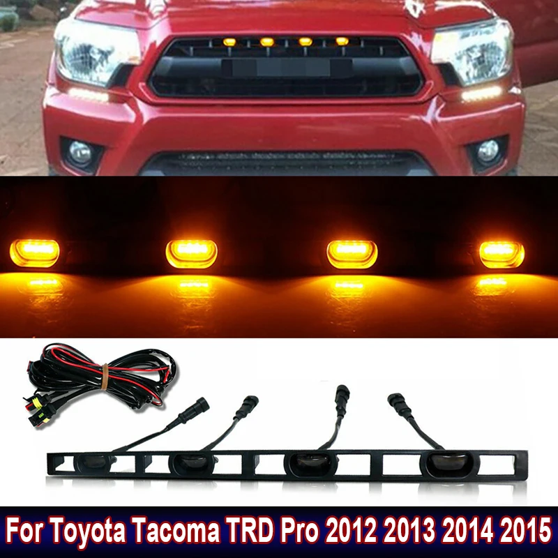 Car Smoke Lens Amber Front Bumper Hood Grille LED Lights For Toyota Tacoma TRD Pro 2012 2013 2014 2015 4pcs Front Grill Lamps
