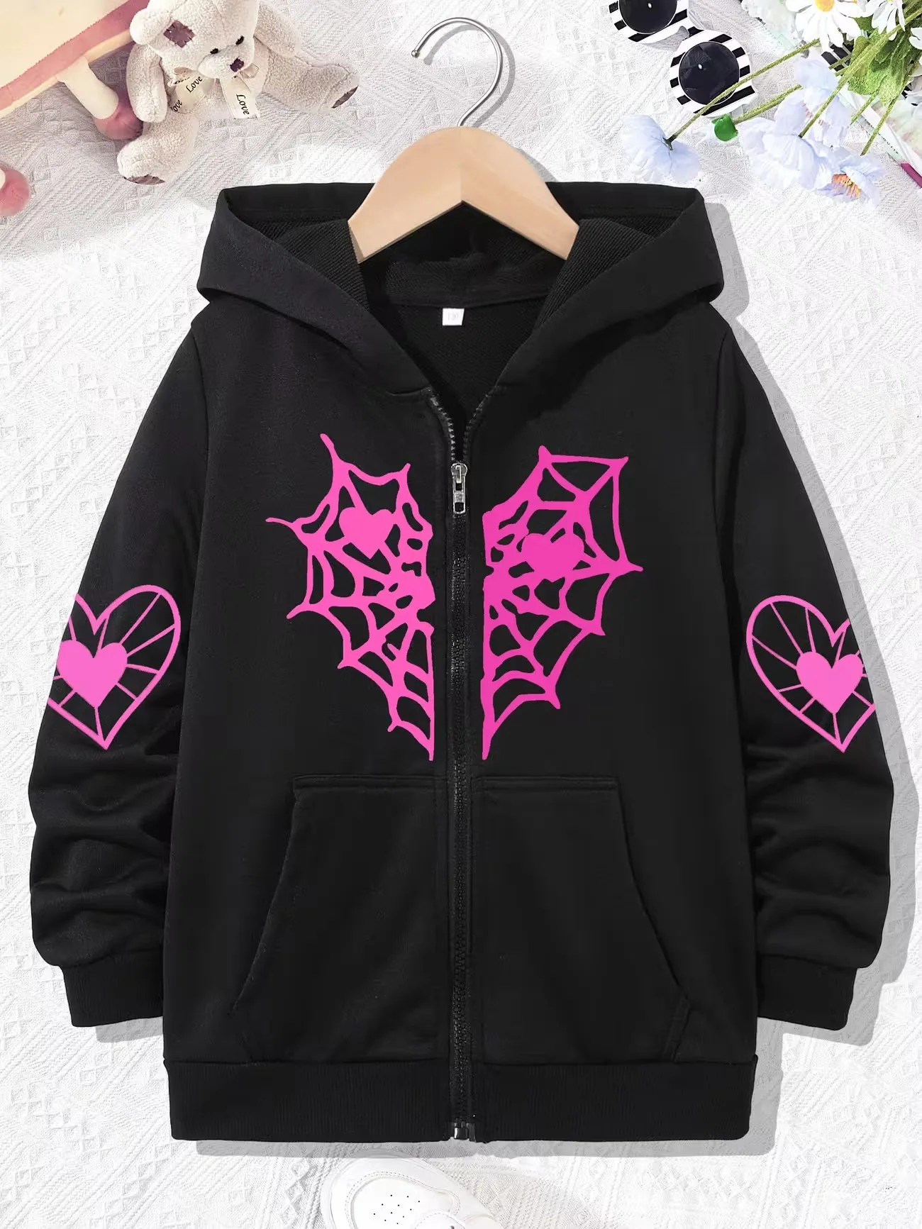 Streetwear Spider Print Stylish Casual Zip Up Hoodie Jacket for Boys Girls Zipper Spring  Autumn Trendy Cartoon Sweatshirts