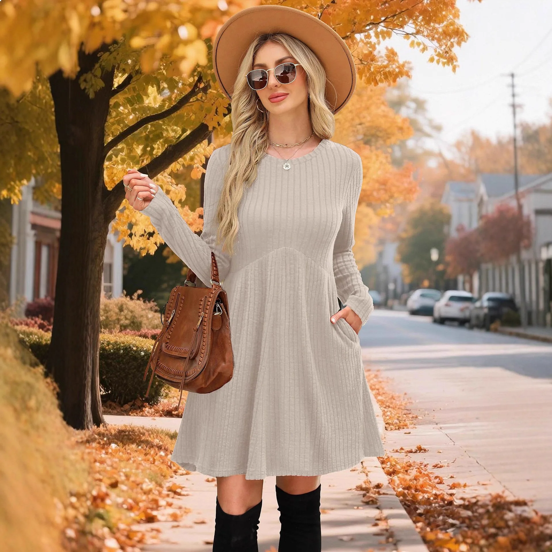 Thick Bohemian Irregular Distressed Midi Dress Maxi Skirt Women Solid Color Swing Dress A Line Dress