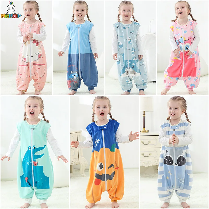 

2024 Kid Cute Cartoon Print Baby Comfortable Costumes Baby Sleeping Bag Autumn Winter Baby Cartoon Animal Soft Onesie Pajamas