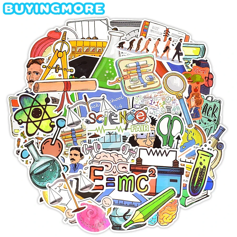 50 PCS Subject Science Stickers Back to School Class Lab Creative Cartoon Stickers for Student Friend DIY Laptop Pencil-box Bike