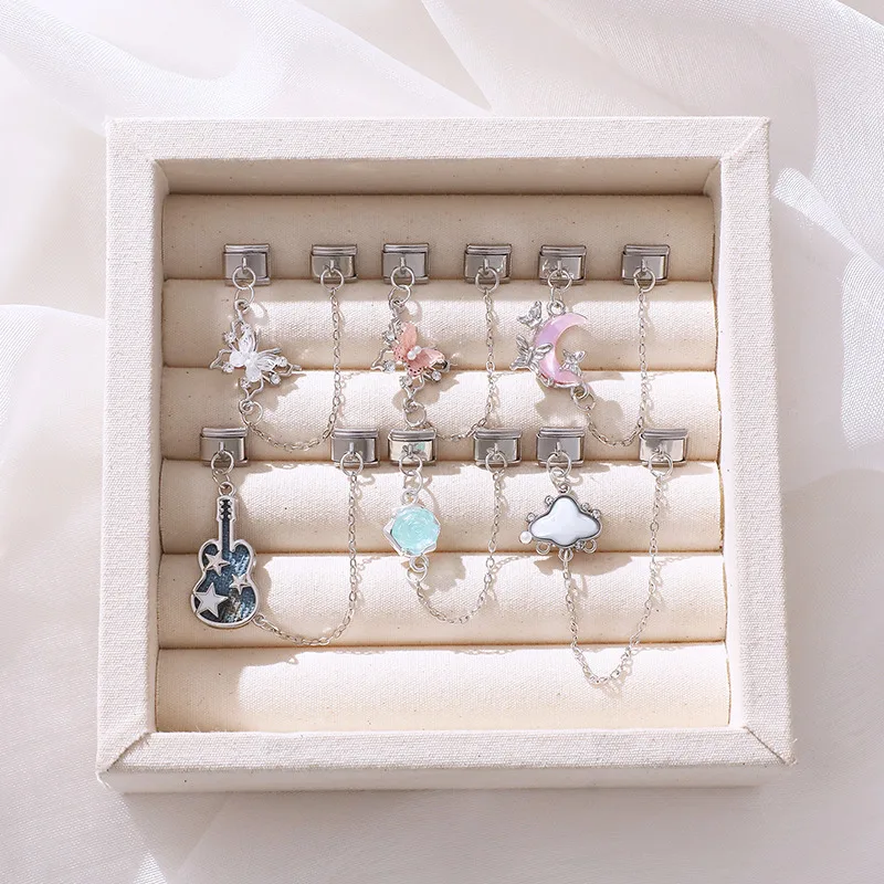 

DIY Italian Charm Moon Butterfly Guitar Star Cloud Tassel Chain Links Fit 9MM Stainless Steel Bracelet Girls' DIY Making