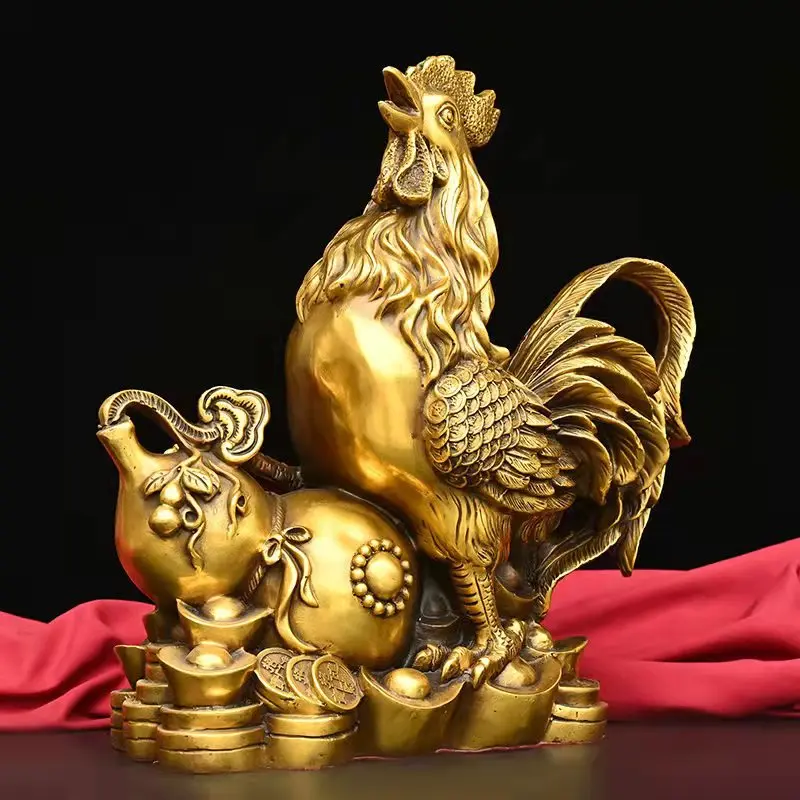 Pure Copper GOLDEN ROOSTER Sending Blessing Ornaments Chinese Zodiac of Rooster Chicken Chante Clair Living Room and Wine Cabine