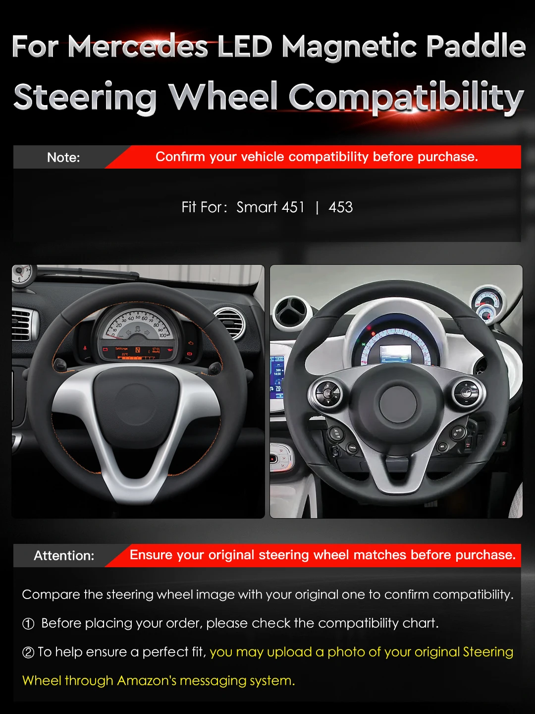 TDD LED Magnetic Paddle Shifters Extension For Mercedes Benz Smart 451 453 Carbon Fiber Steering Wheel Shift Paddles