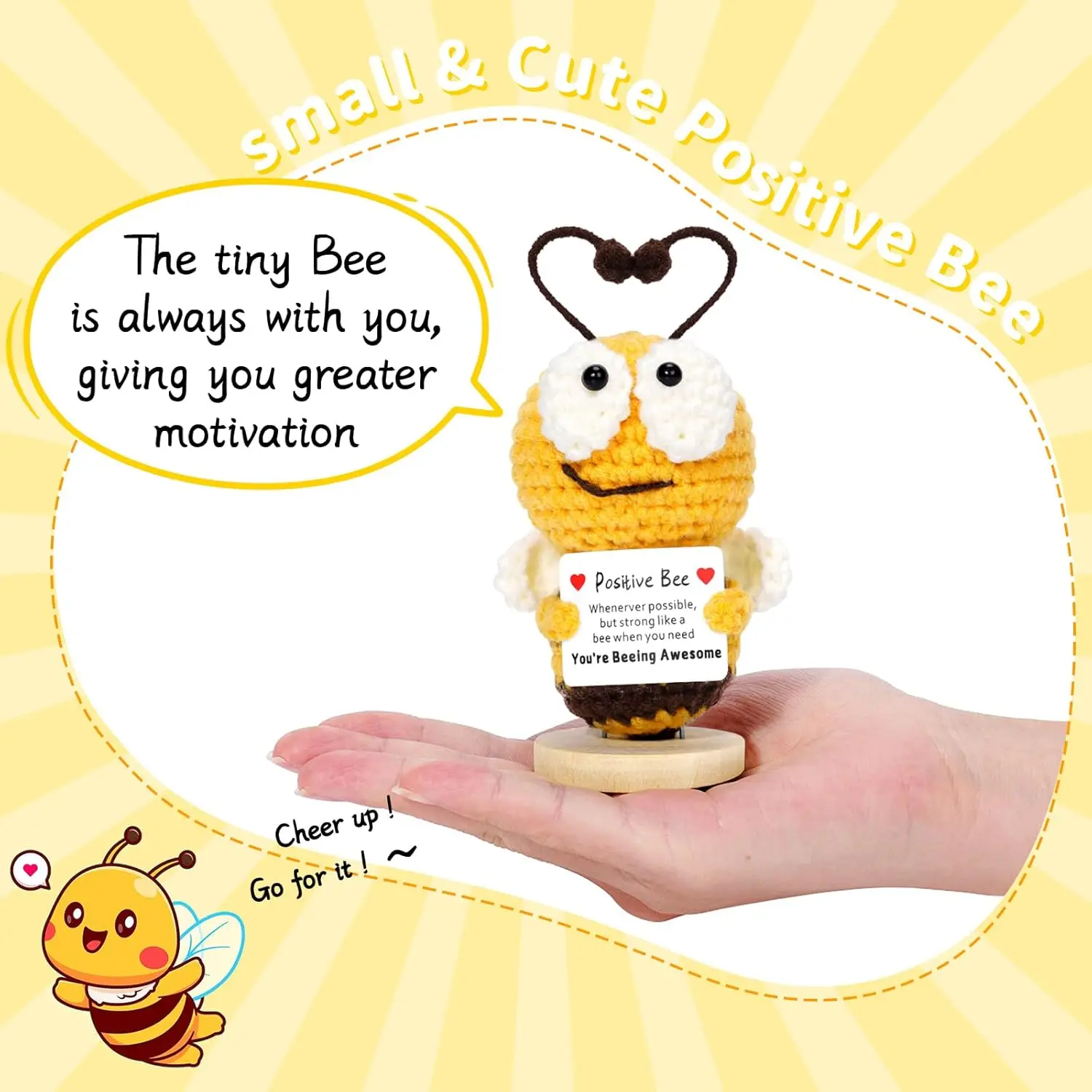 Handmade Knitted Positive Energy Bee Doll Desktop Ornament Funny Crochet Emotional Support Bee Doll With Card Christmas Gifts