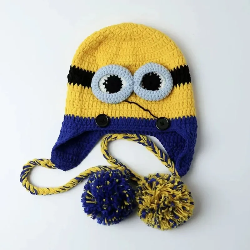 Minions Beanie Hat Women Cute Ins Knitted Wool Cap Winter Ski Mask Hat Funny Windproof Knit Beanies Bonnet Warm Unisex Caps Gift