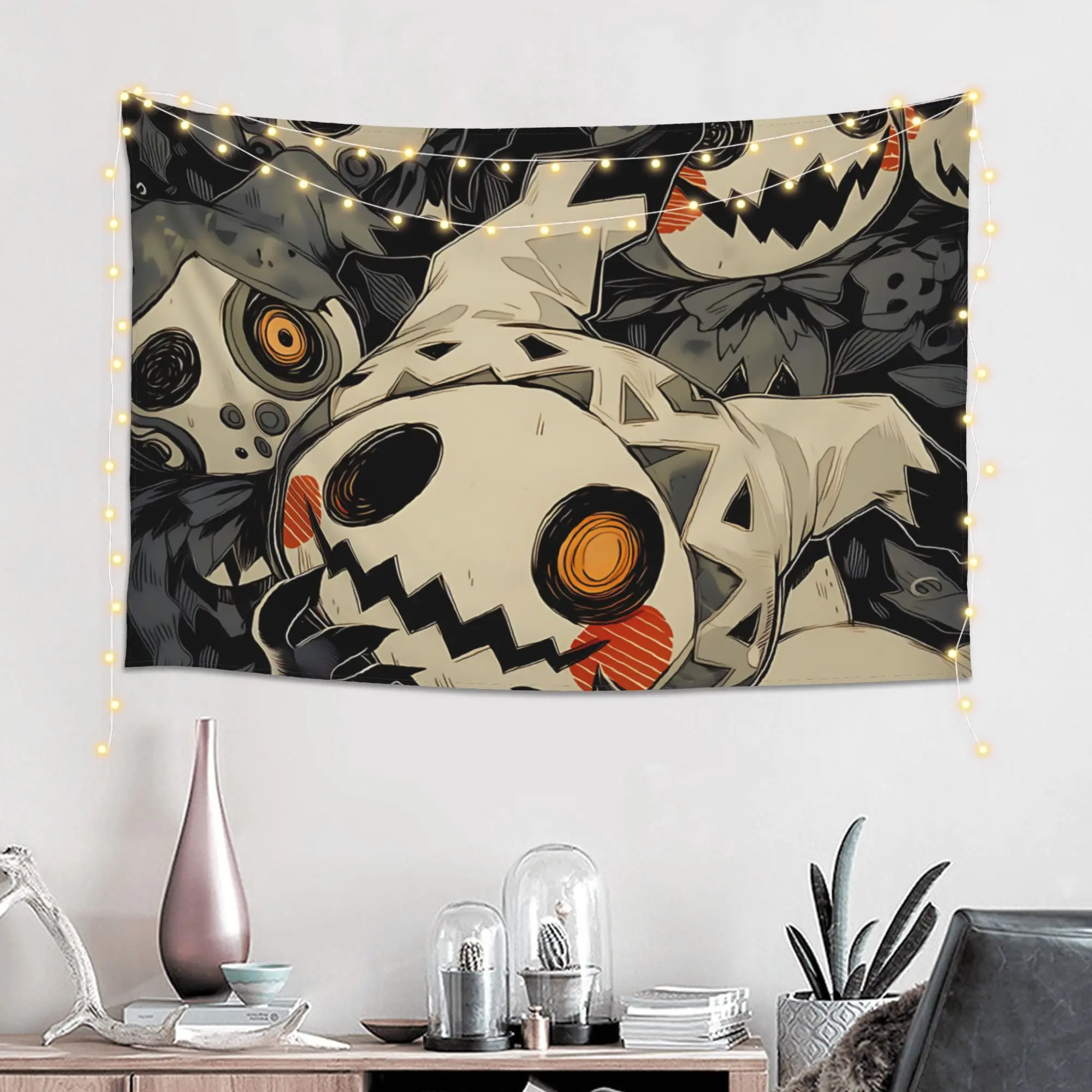 Customized Pokemon Mimikyu Spotted Collage Cutecore Tapestry  Wall Hanging Blanket Tapestry Home Decor Items Wall Decorations